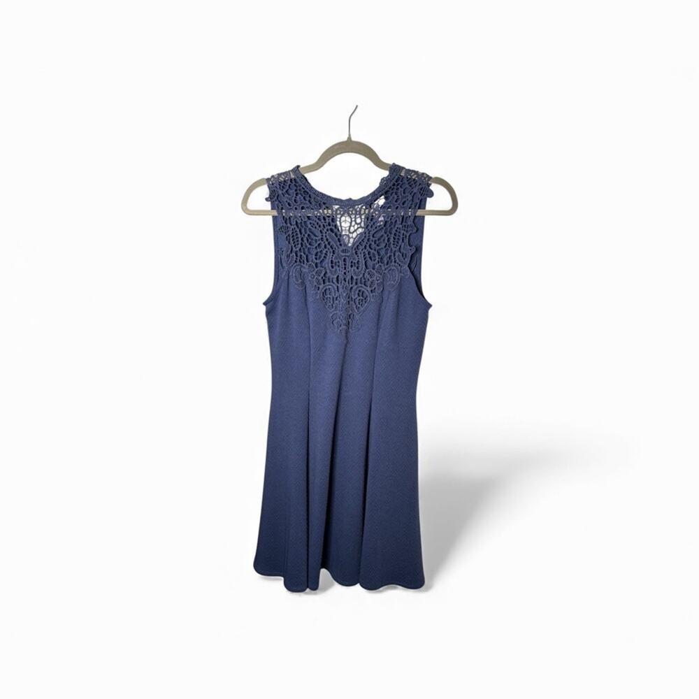 Alya Blue Sleeveless A Line Dress Crochet Detail Large